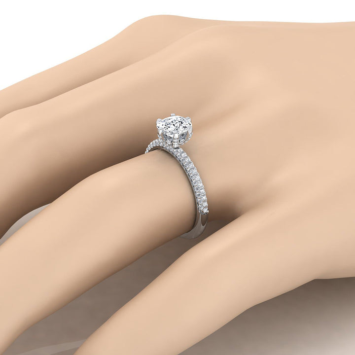 Three Row French Pavé Cushion, in 18K White Gold – detail view | RockHer
