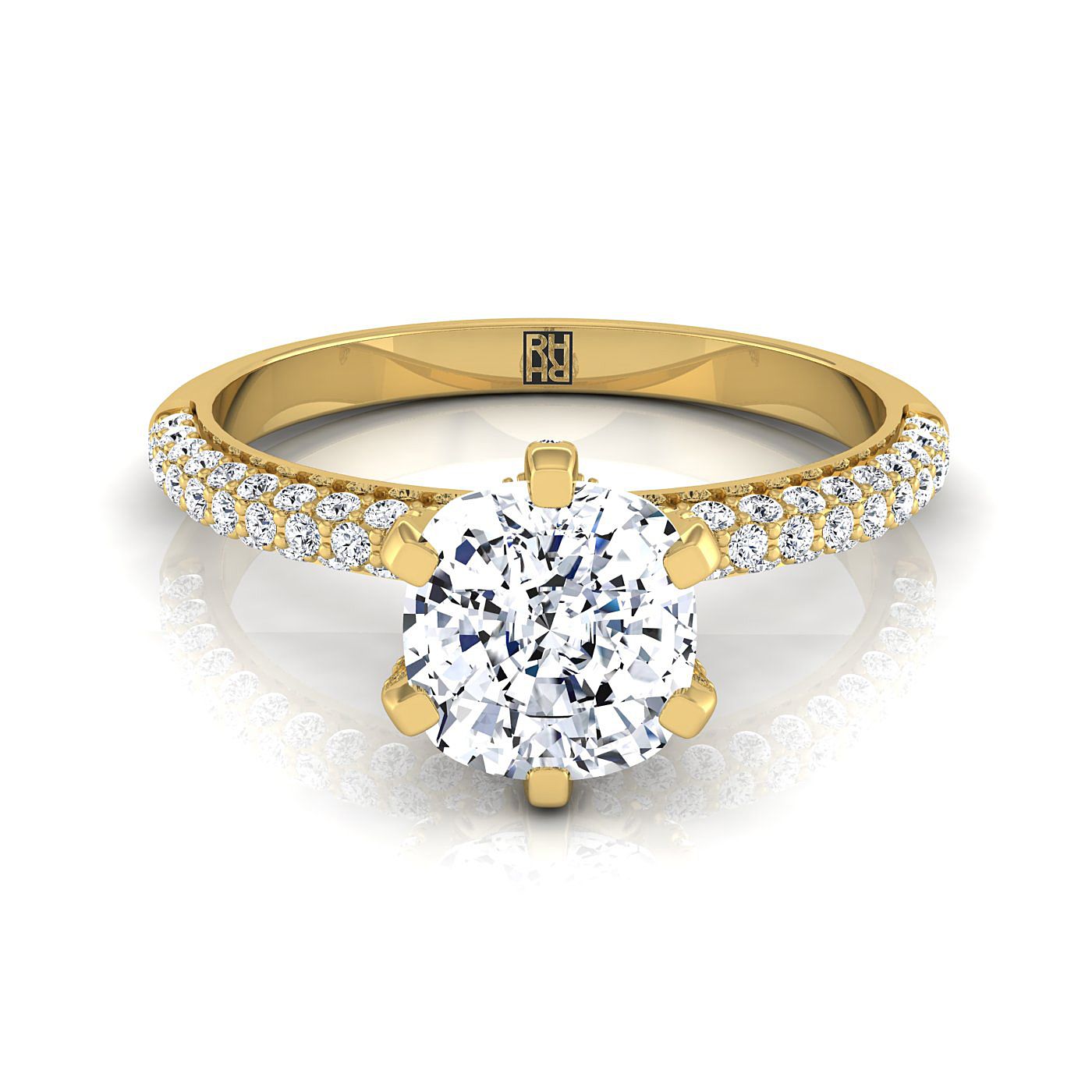 Three Row French Pavé Cushion, in 18K Yellow Gold | RockHer