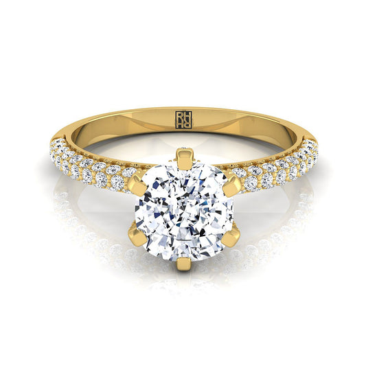 Three Row French Pavé Cushion, in 18K Yellow Gold | RockHer