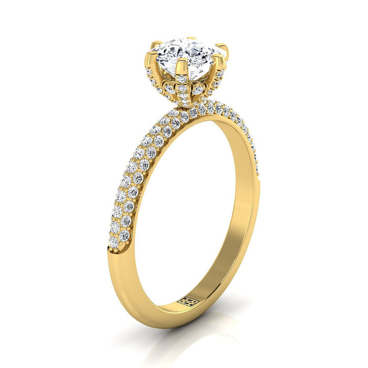Three Row French Pavé Cushion, in 18K Yellow Gold – side profile | RockHer