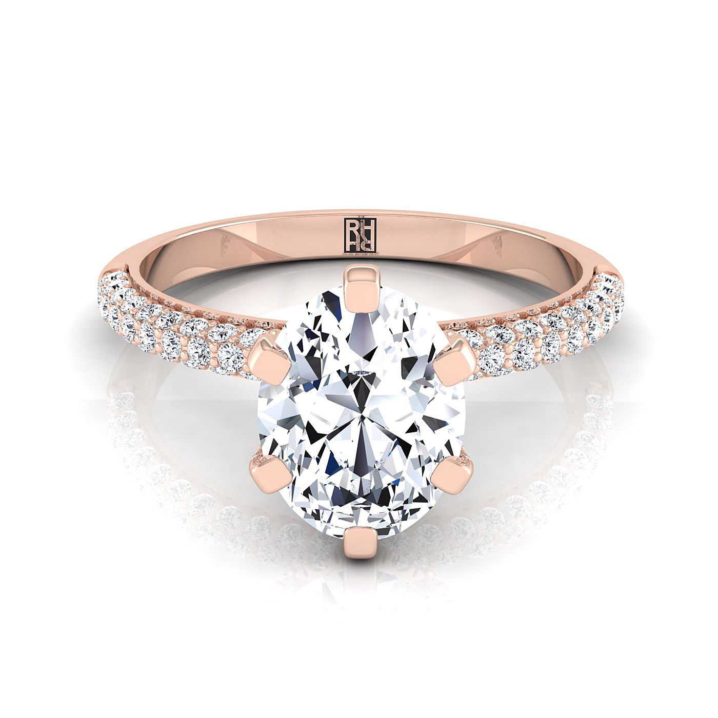 Three Row French Pavé Oval, in 14K Rose Gold, prong setting | RockHer