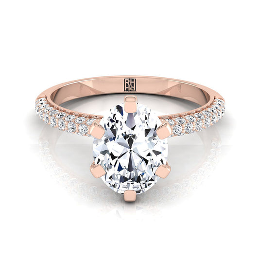 Three Row French Pavé Oval, in 14K Rose Gold, prong setting | RockHer