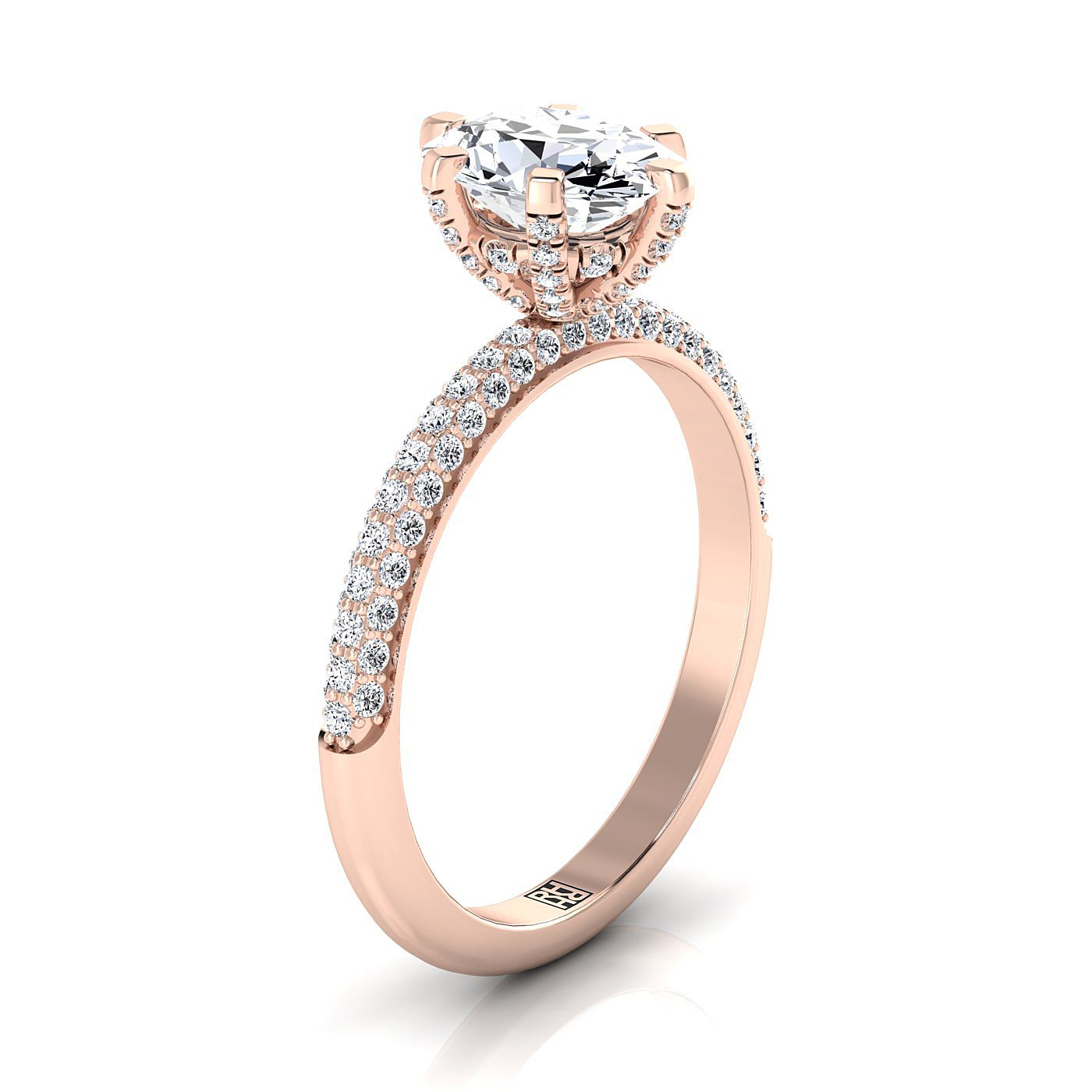 Three Row French Pavé Oval, in 14K Rose Gold, prong setting – side profile | RockHer