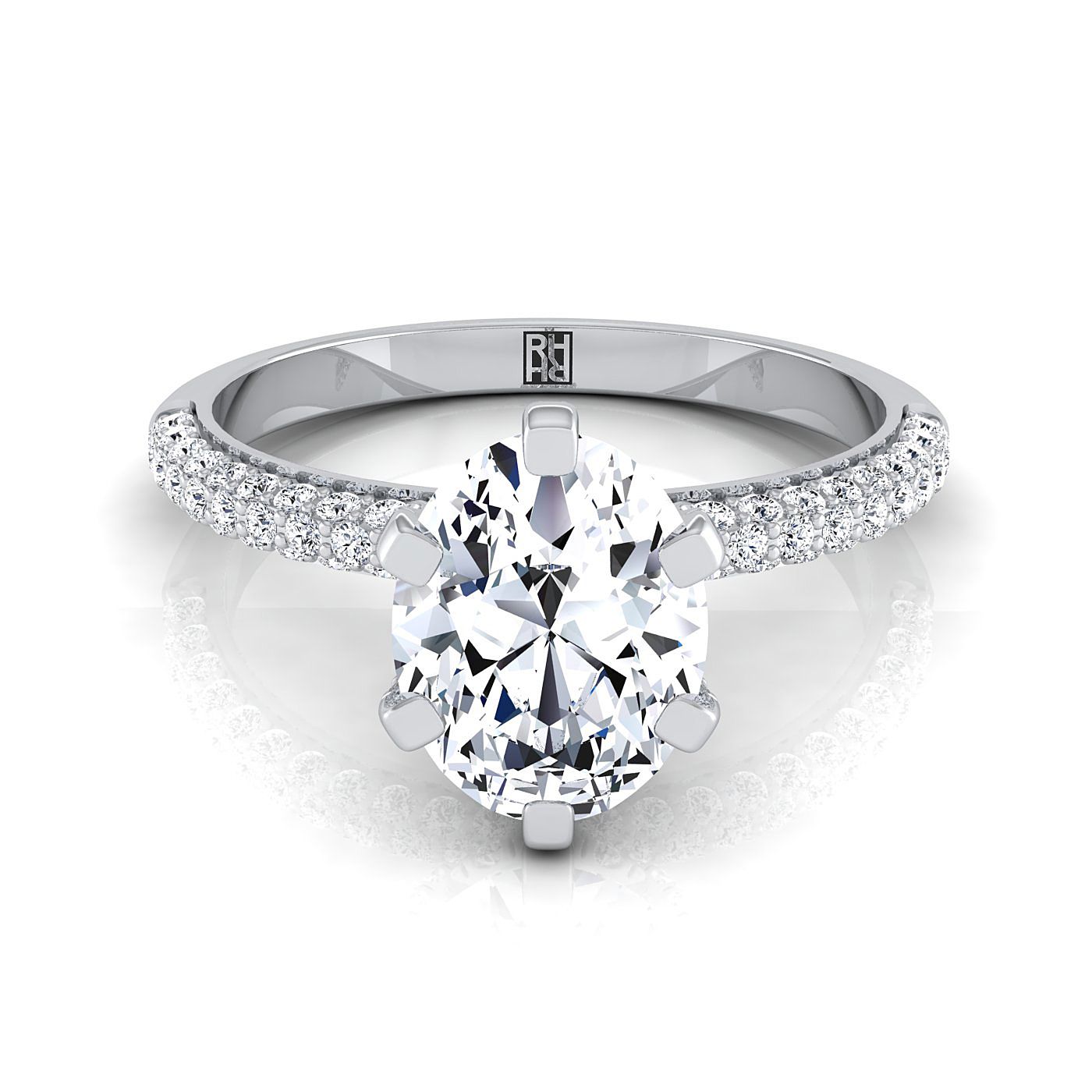 Three Row French Pavé Oval, in 18K White Gold | RockHer