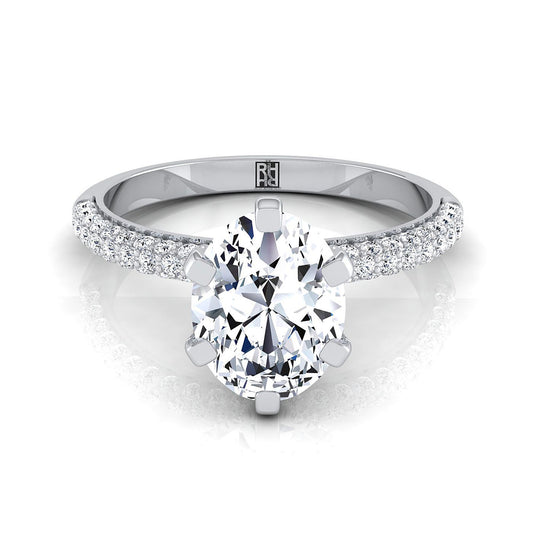 Three Row French Pavé Oval, in 18K White Gold | RockHer