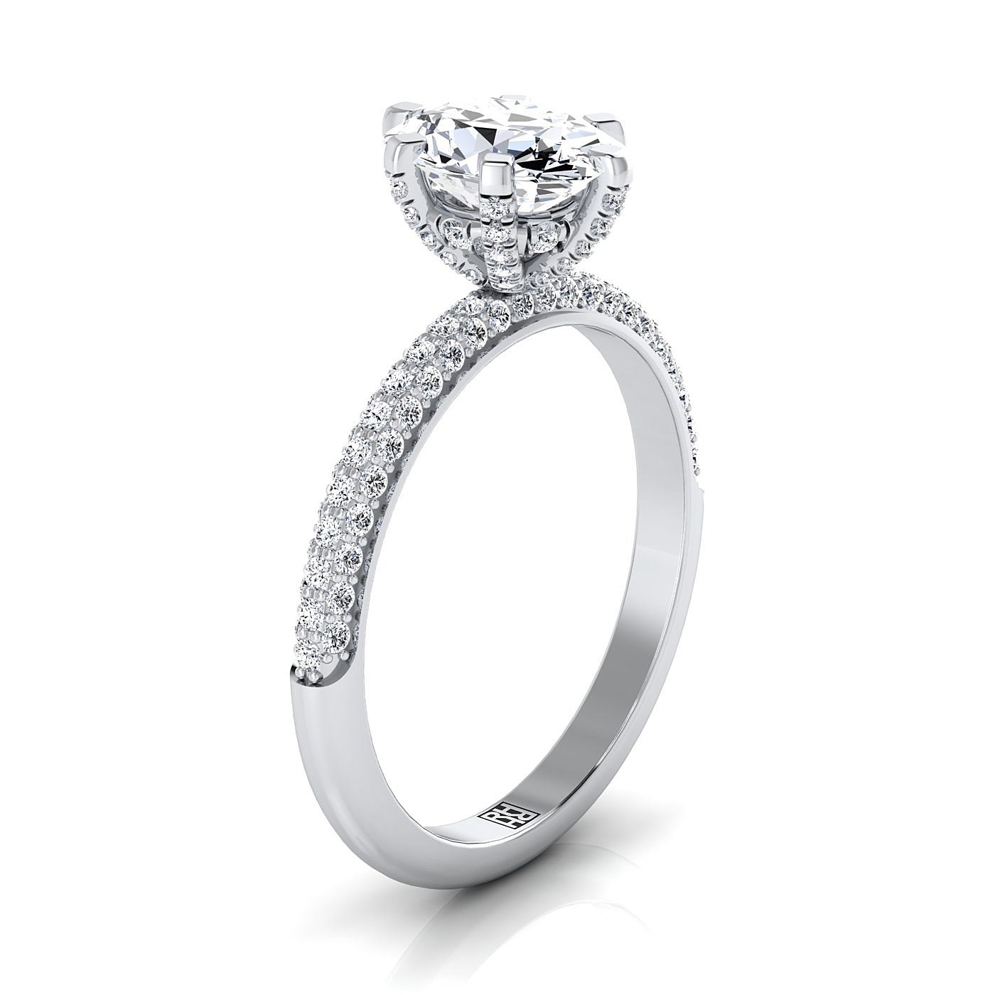 Three Row French Pavé Oval, in 18K White Gold – side profile | RockHer