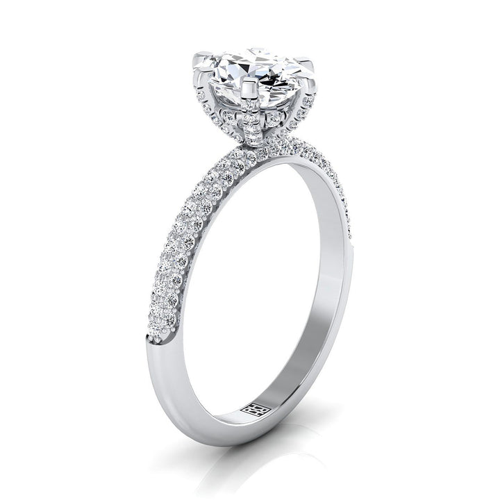 Three Row French Pavé Oval, in 18K White Gold – side profile | RockHer