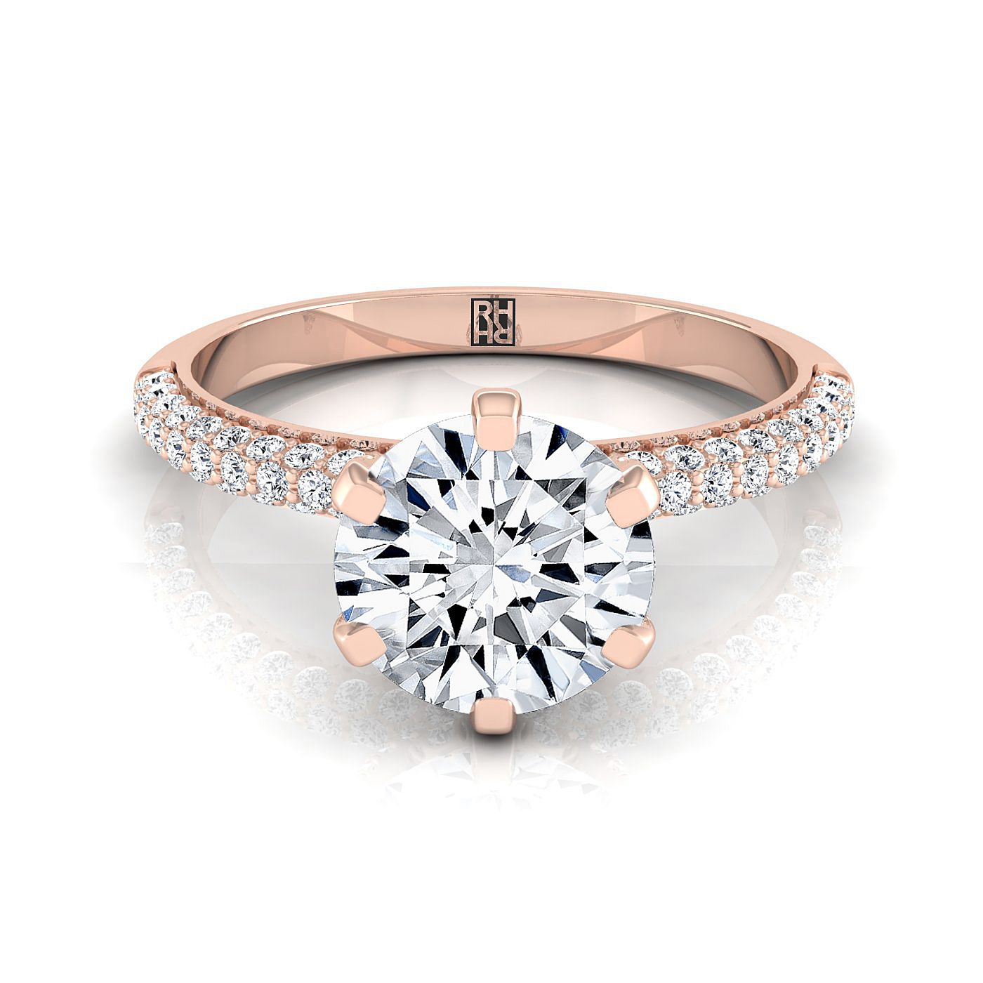 Round Brilliant, Three Row French Pavé, in 14K Rose Gold, prong setting | RockHer