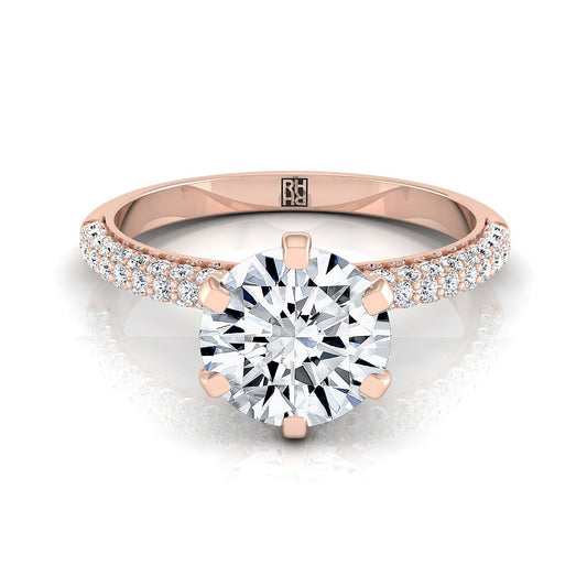 Round Brilliant, Three Row French Pavé, in 14K Rose Gold, prong setting | RockHer