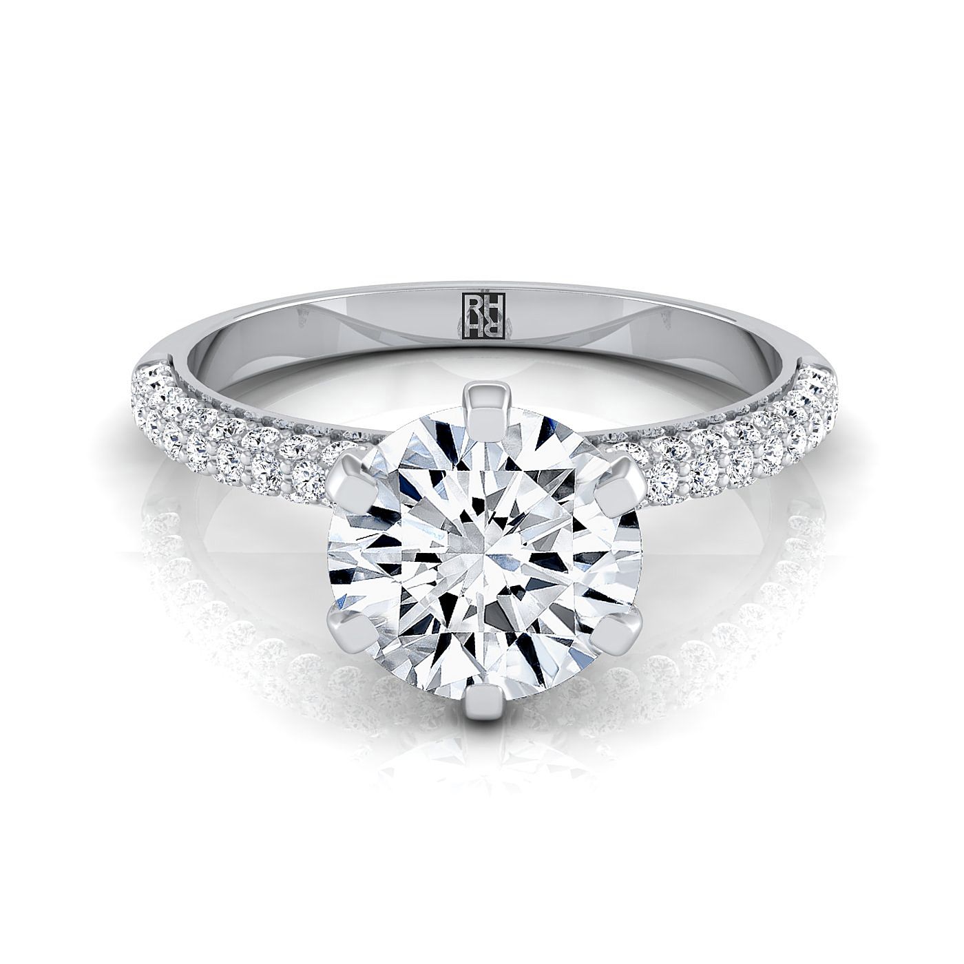 Round Brilliant, Three Row French Pavé, in 18K White Gold | RockHer