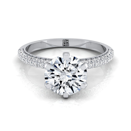 Round Brilliant, Three Row French Pavé, in 18K White Gold | RockHer