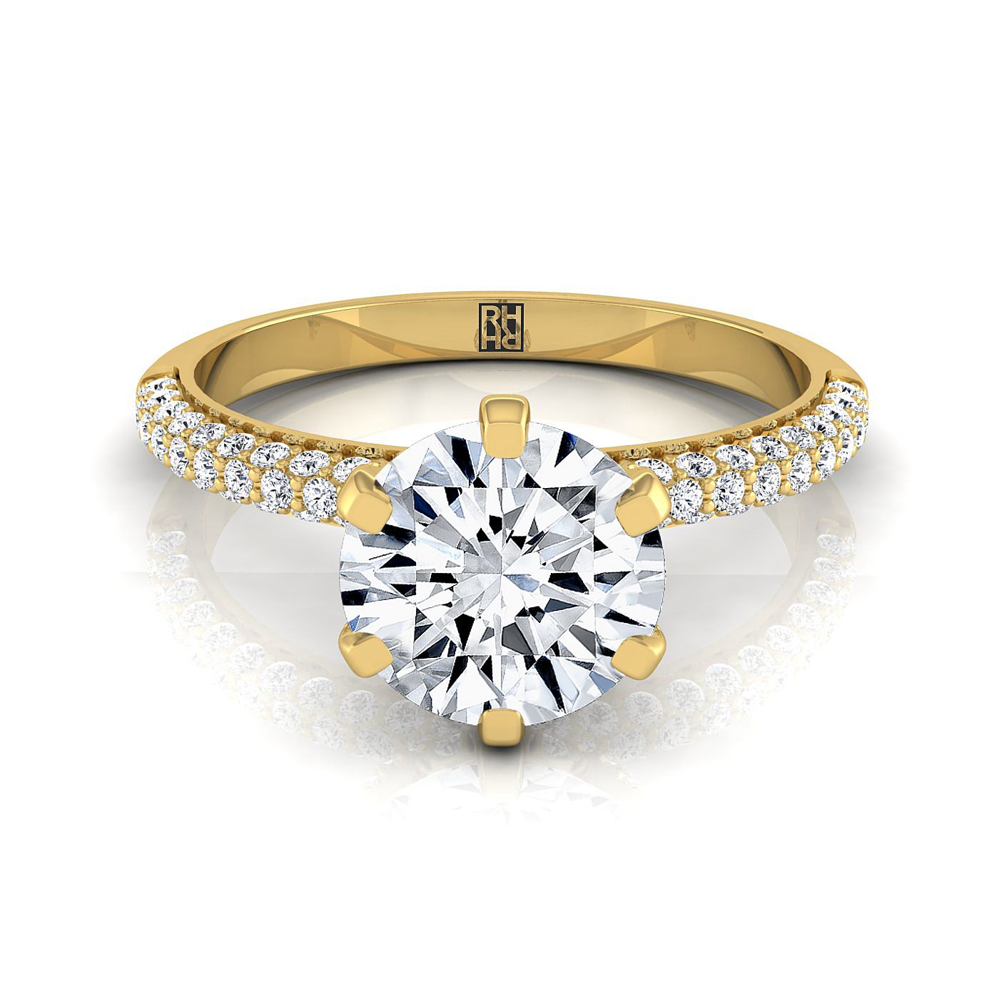 Round Brilliant, Three Row French Pavé, in 18K Yellow Gold | RockHer