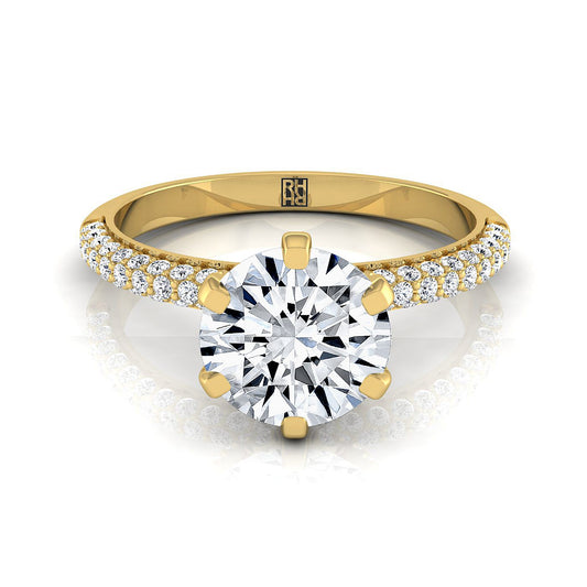 Round Brilliant, Three Row French Pavé, in 18K Yellow Gold | RockHer