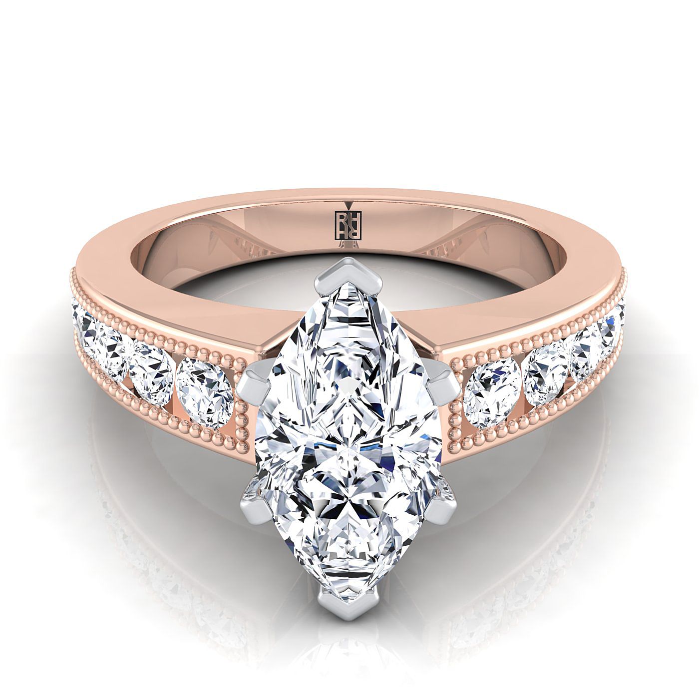 Antique Milgrain Channel Solitaire Marquise, in 14K Rose Gold | RockHer