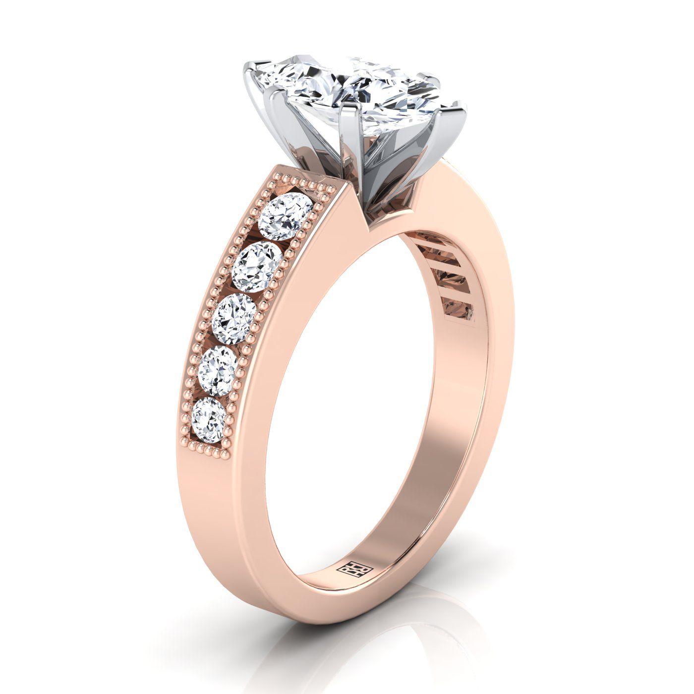Antique Milgrain Channel Solitaire Marquise, in 14K Rose Gold – side profile | RockHer