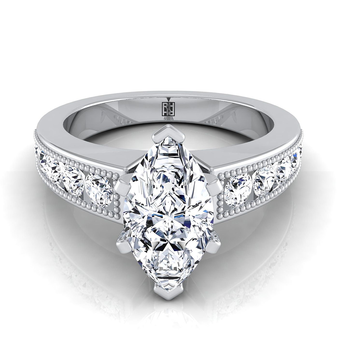 Antique Milgrain Channel Solitaire Marquise, in 18K White Gold | RockHer