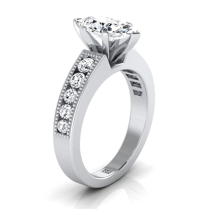 Antique Milgrain Channel Solitaire Marquise, in 18K White Gold – side profile | RockHer