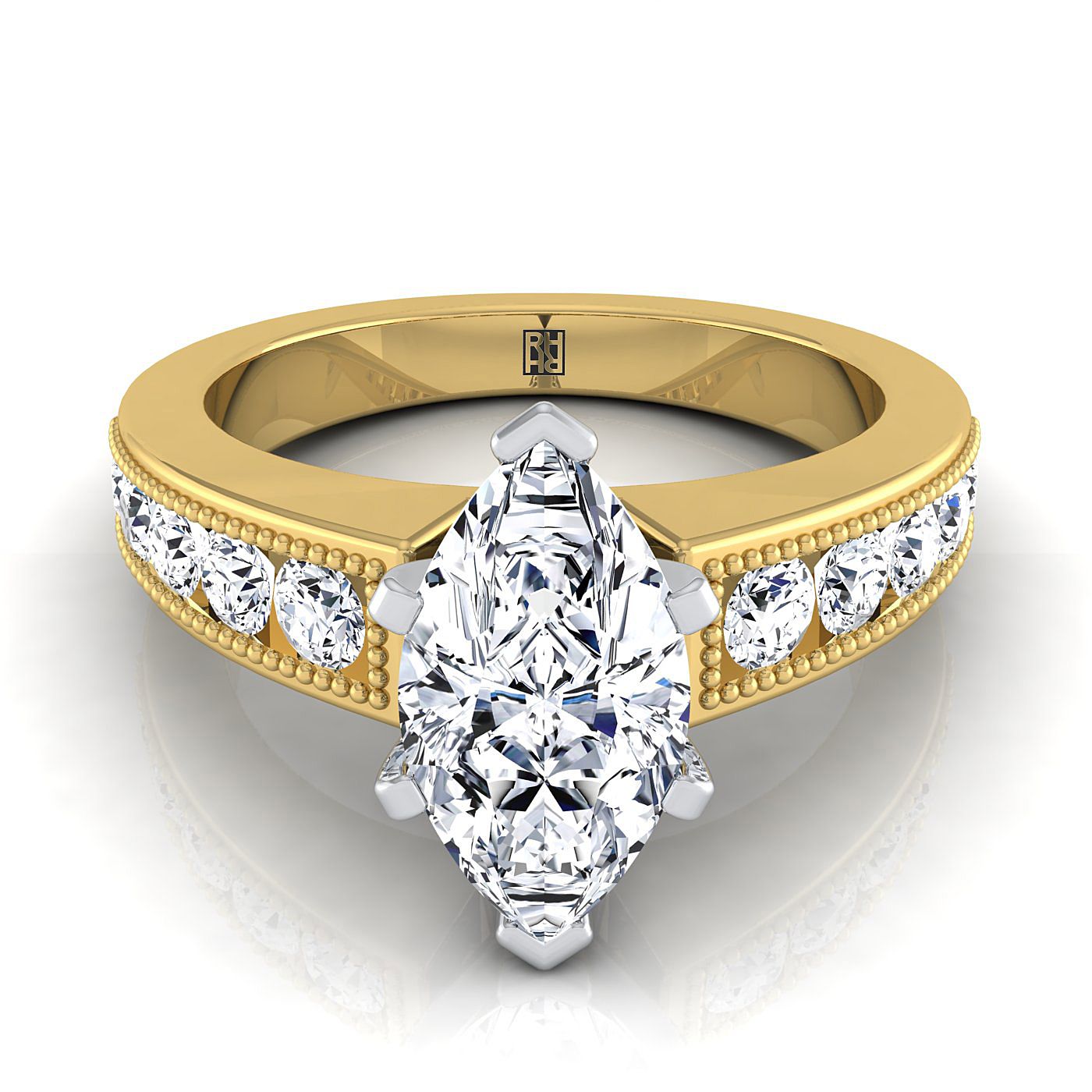 Antique Milgrain Channel Solitaire Marquise, in 18K Yellow Gold | RockHer