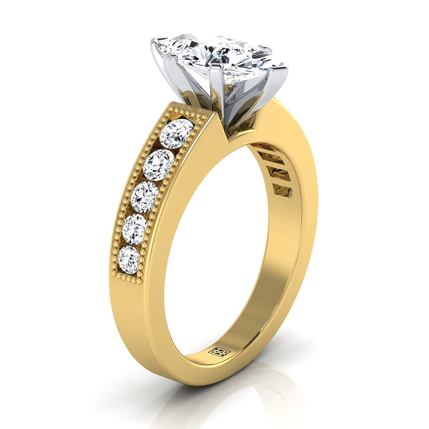Antique Milgrain Channel Solitaire Marquise, in 18K Yellow Gold – side profile | RockHer