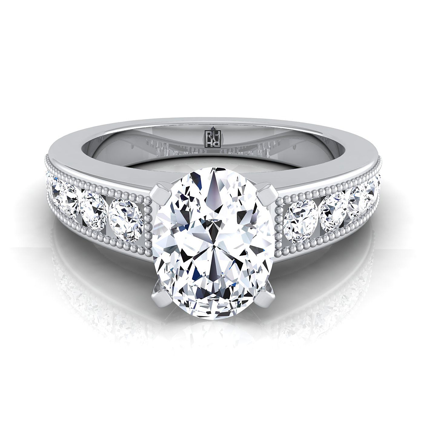 Antique Milgrain Channel Solitaire Oval, in 18K White Gold | RockHer