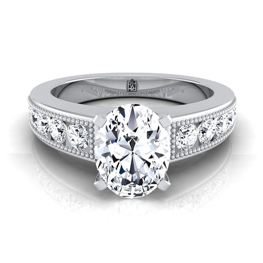 Antique Milgrain Channel Solitaire Oval, in 18K White Gold | RockHer