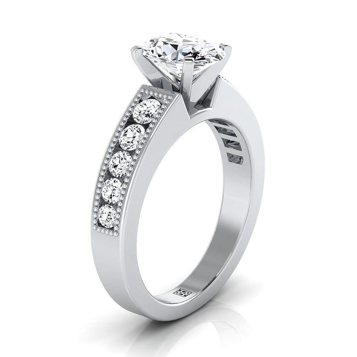 Antique Milgrain Channel Solitaire Oval, in 18K White Gold – side profile | RockHer