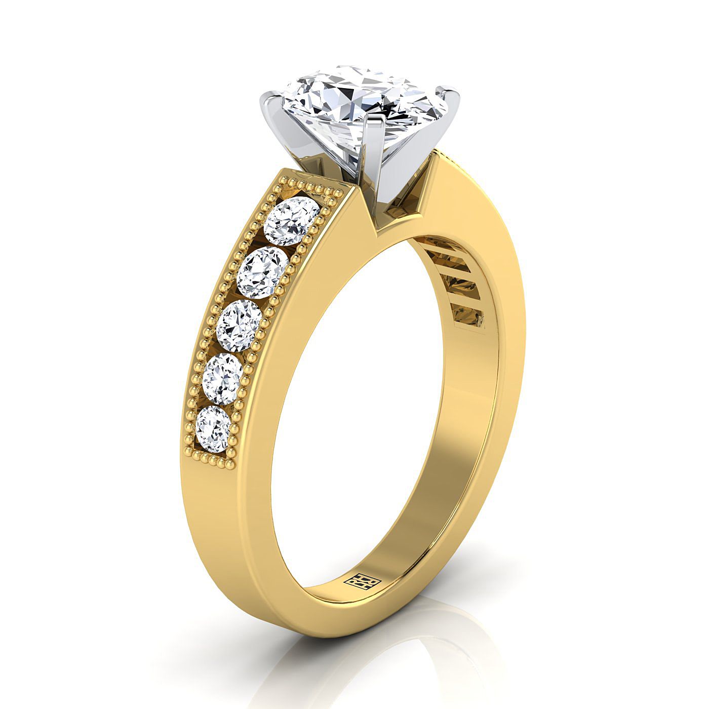 Antique Milgrain Channel Solitaire Oval, in 18K Yellow Gold – side profile | RockHer