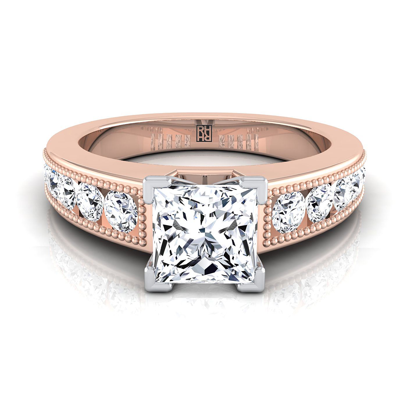 Antique Milgrain Channel Solitaire Princess, in 14K Rose Gold | RockHer