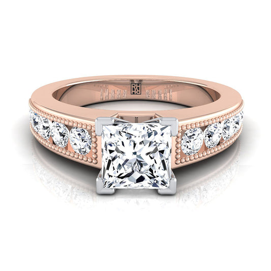 Antique Milgrain Channel Solitaire Princess, in 14K Rose Gold | RockHer