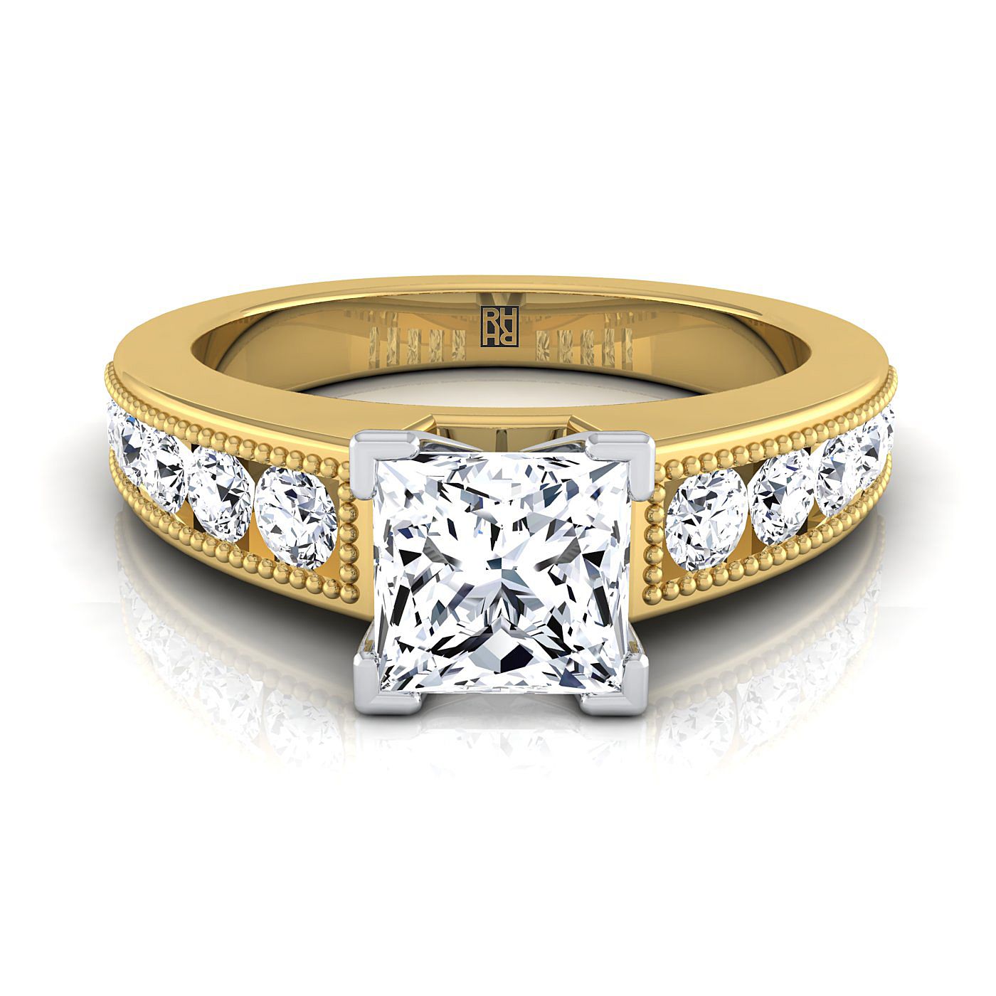 Antique Milgrain Channel Solitaire Princess, in 18K Yellow Gold | RockHer