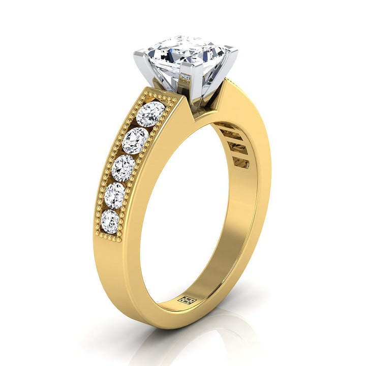 Antique Milgrain Channel Solitaire Princess, in 18K Yellow Gold – side profile | RockHer