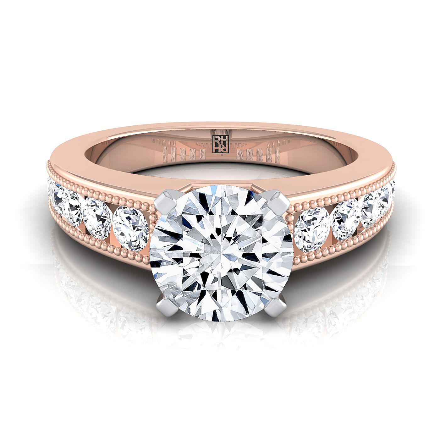 Round Brilliant, Antique Milgrain Channel Solitaire, in 14K Rose Gold | RockHer
