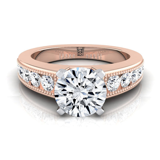 Round Brilliant, Antique Milgrain Channel Solitaire, in 14K Rose Gold | RockHer