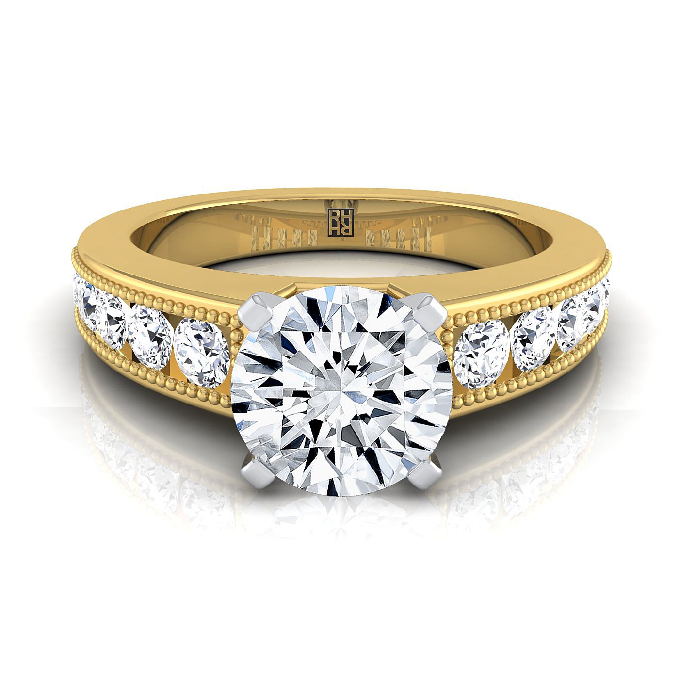 Round Brilliant, Antique Milgrain Channel Solitaire, in 18K Yellow Gold | RockHer