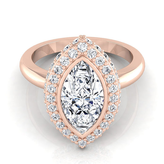 3D Bezel Pavé Halo Solitaire Marquise, in 14K Rose Gold | RockHer