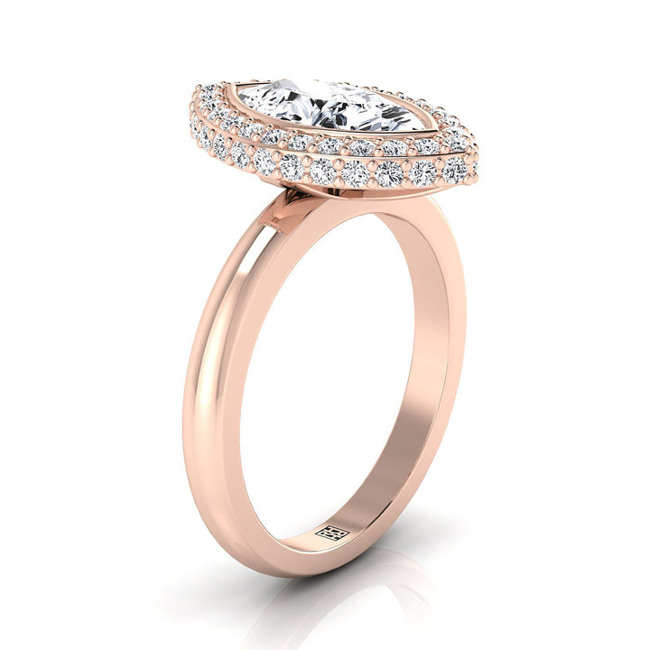 3D Bezel Pavé Halo Solitaire Marquise, in 14K Rose Gold – side profile | RockHer