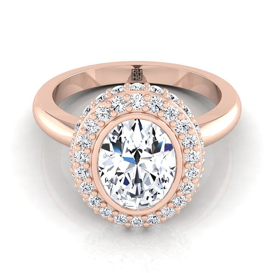 3D Bezel Pavé Halo Solitaire Oval, in 14K Rose Gold | RockHer