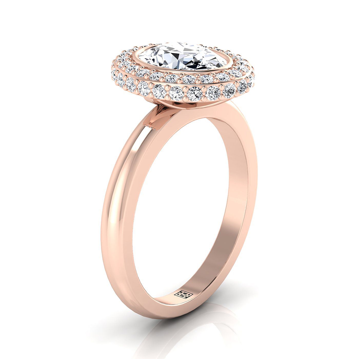3D Bezel Pavé Halo Solitaire Oval, in 14K Rose Gold – side profile | RockHer