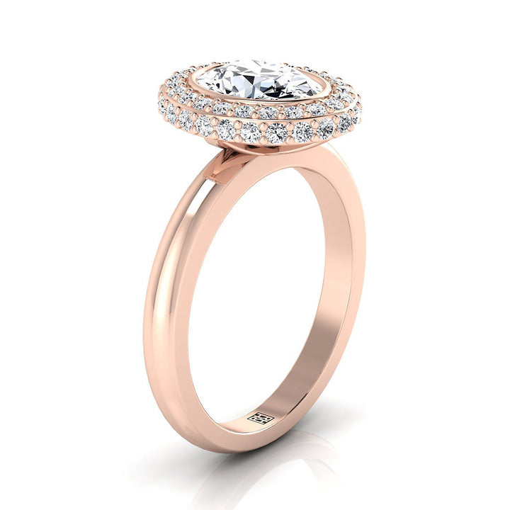 3D Bezel Pavé Halo Solitaire Oval, in 14K Rose Gold – side profile | RockHer