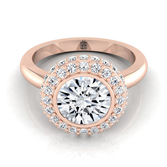 Round Brilliant, 3D Bezel Pavé Halo Solitaire, in 14K Rose Gold | RockHer