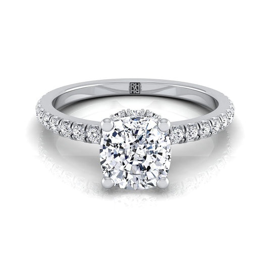 Secret Halo French Pavé Solitaire Cushion, in Platinum | RockHer