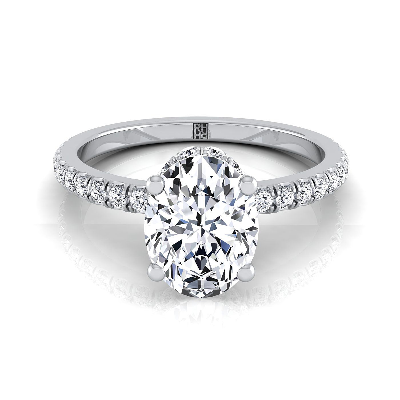 Secret Halo French Pavé Solitaire Oval, in Platinum – view 8 | RockHer
