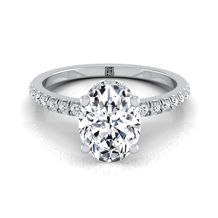 Secret Halo French Pavé Solitaire Oval, in Platinum – view 8 | RockHer