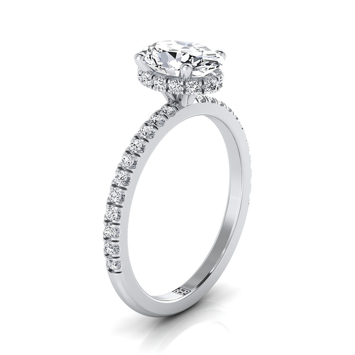 Secret Halo French Pavé Solitaire Oval, in Platinum – view 9 | RockHer