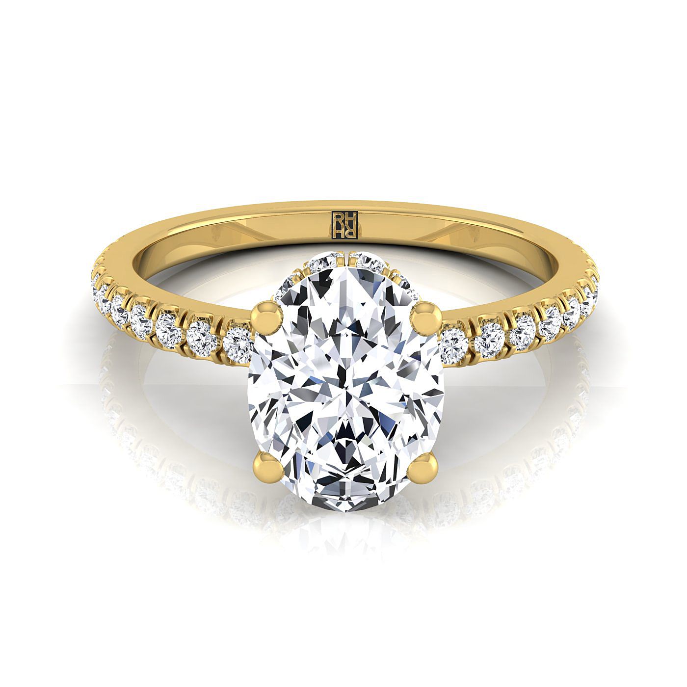 Secret Halo French Pavé Solitaire Oval, in 18K Yellow Gold | RockHer