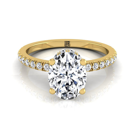 Secret Halo French Pavé Solitaire Oval, in 18K Yellow Gold | RockHer