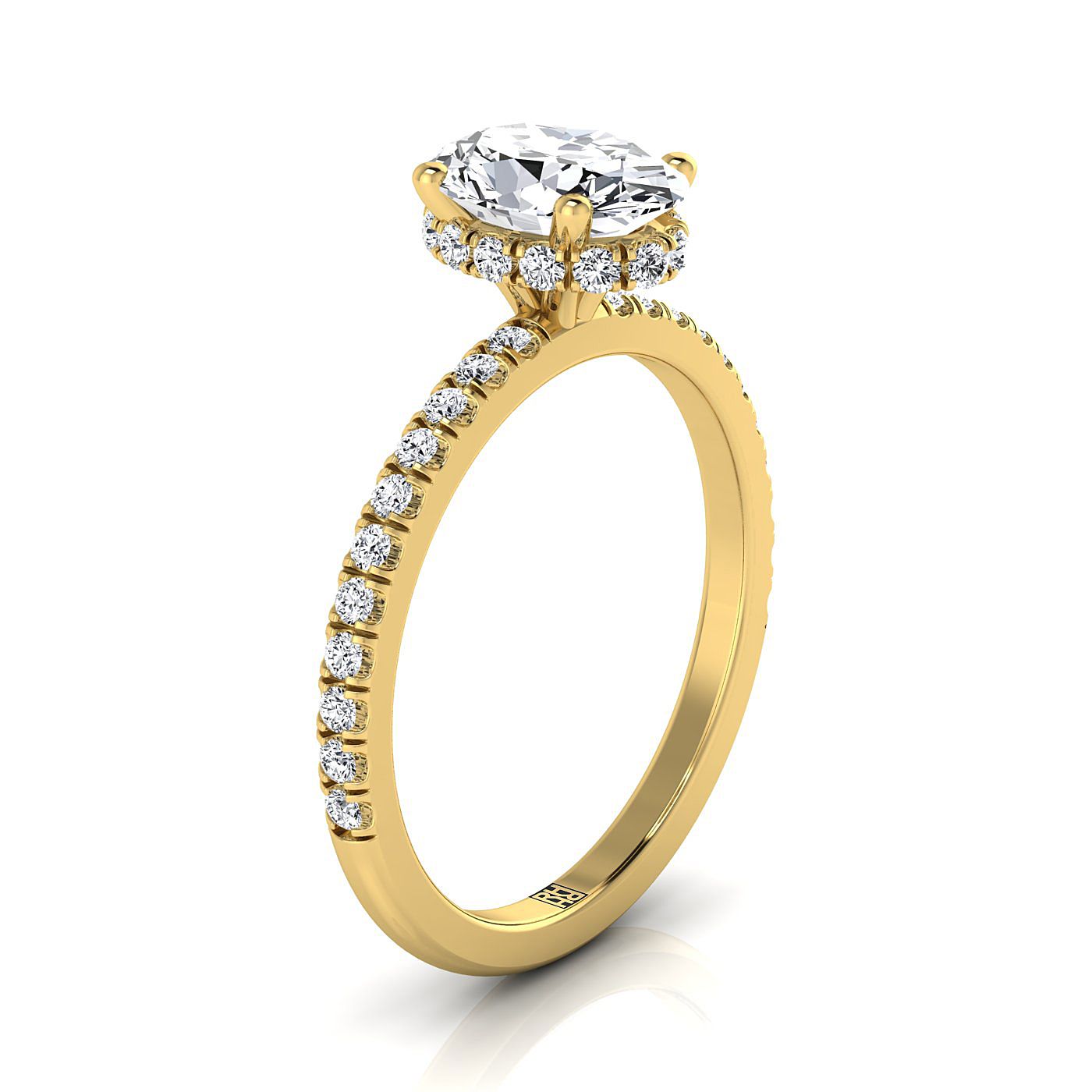 Secret Halo French Pavé Solitaire Oval, in 18K Yellow Gold – side profile | RockHer