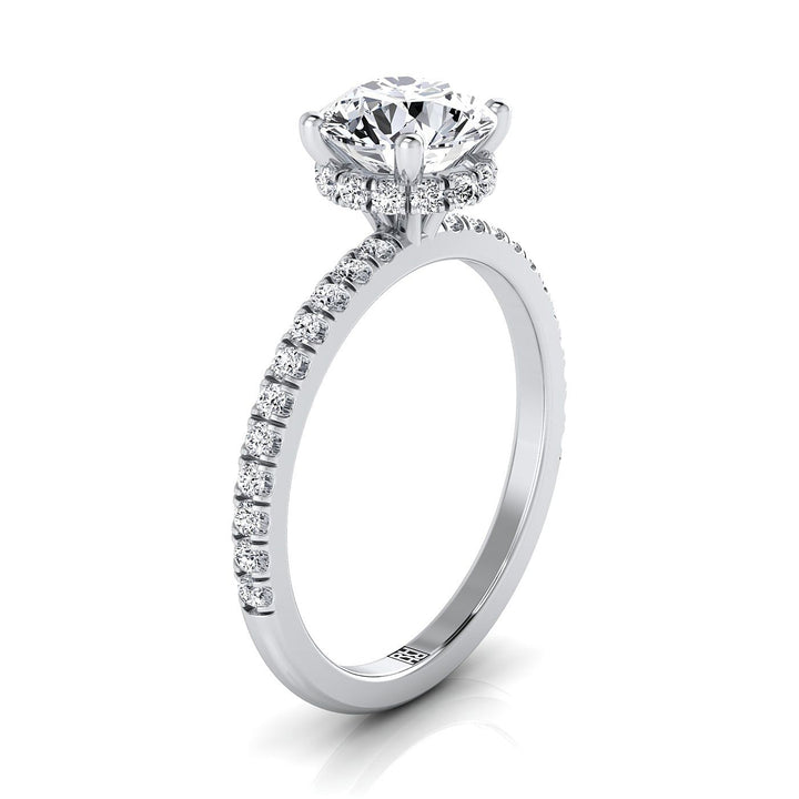 Round Brilliant, Secret Halo French Pavé Solitaire, in 18K White Gold – view 9 | RockHer