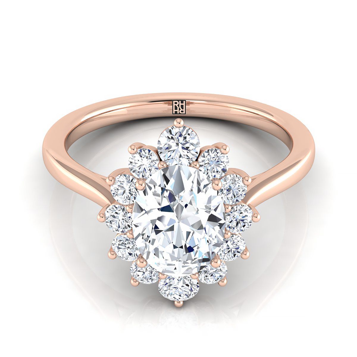 Floral Halo Oval, in 14K Rose Gold, prong setting – view 8 | RockHer