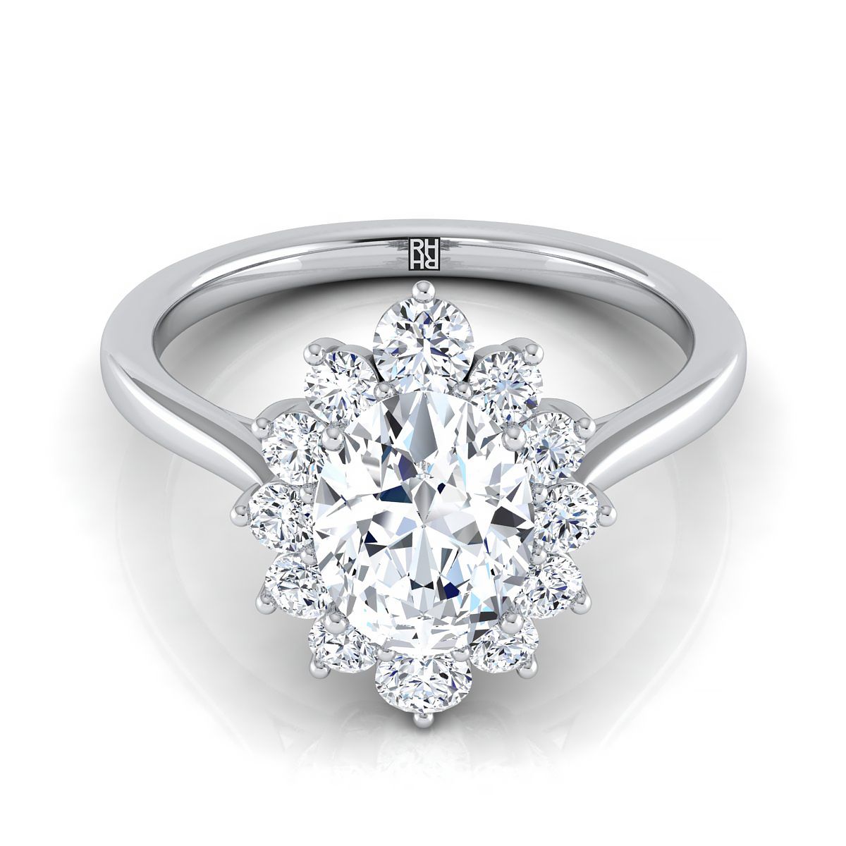 Floral Halo Oval, in 18K White Gold – view 8 | RockHer